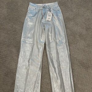 Zara TRF MID WAIST LOOSE FOIL JEANS